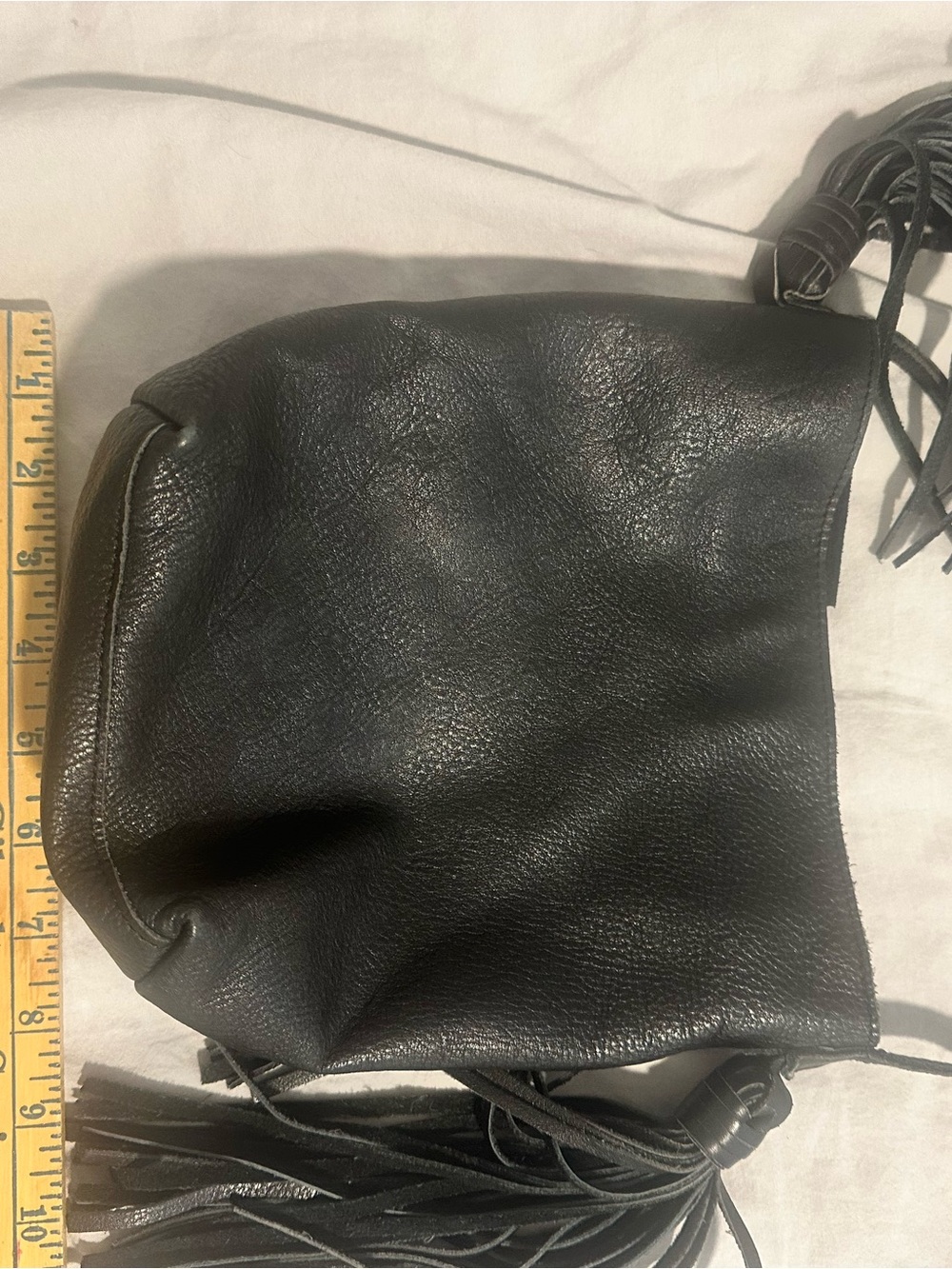 Monserat De Lucca Black Pebbled Leather Crossbody with Tassels - Picture 7 of 9